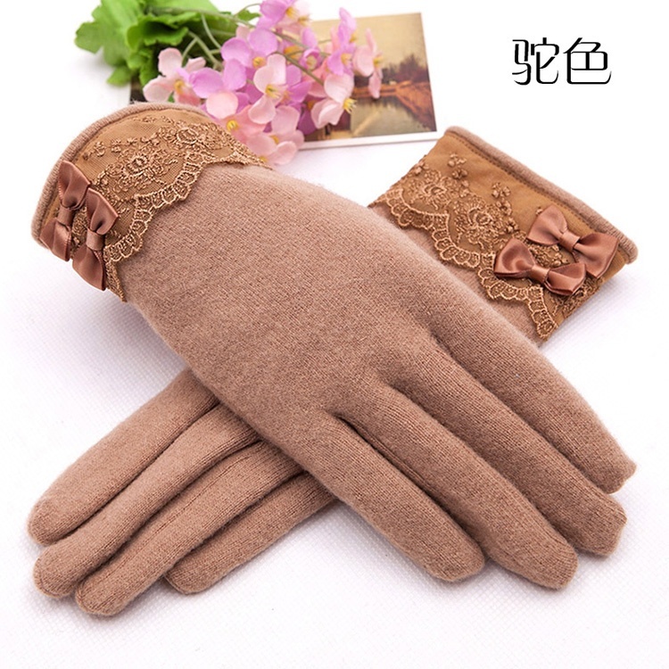 羊毛保暖觸控式螢幕手套-駝色