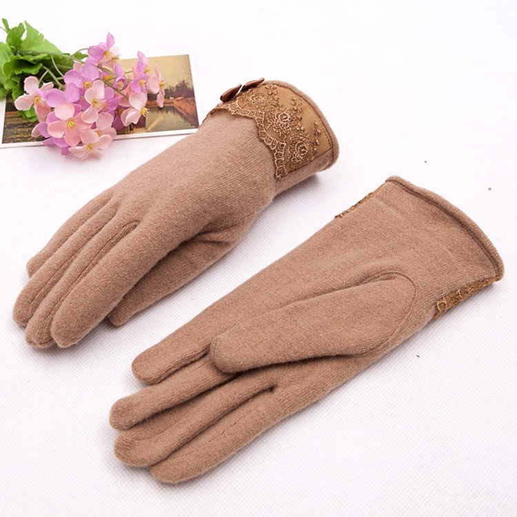 羊毛保暖觸控式螢幕手套-駝色