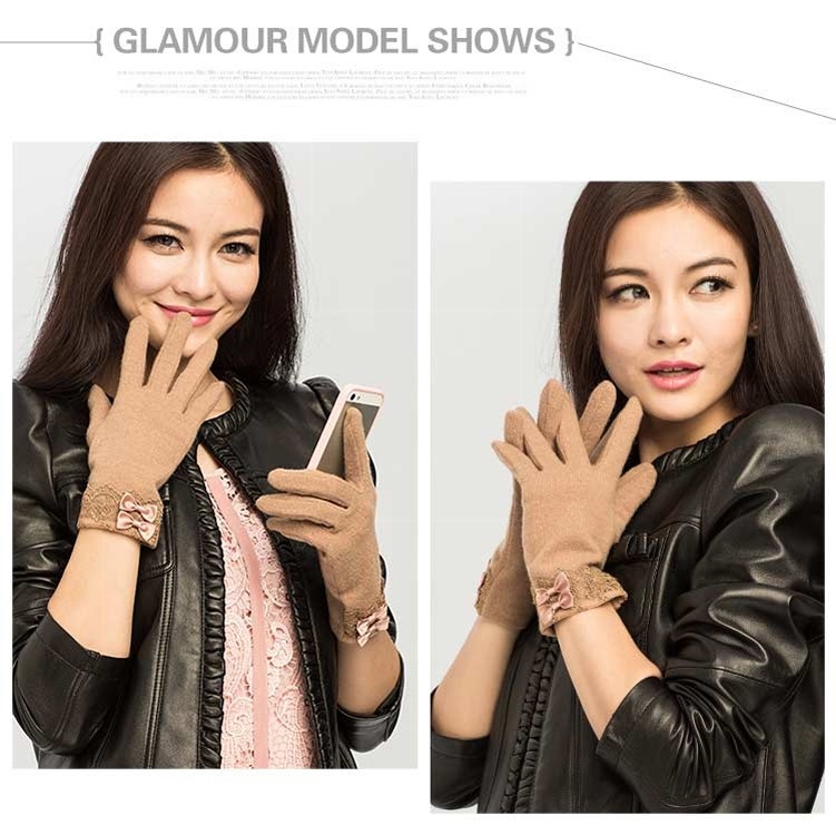 羊毛保暖觸控式螢幕手套-駝色