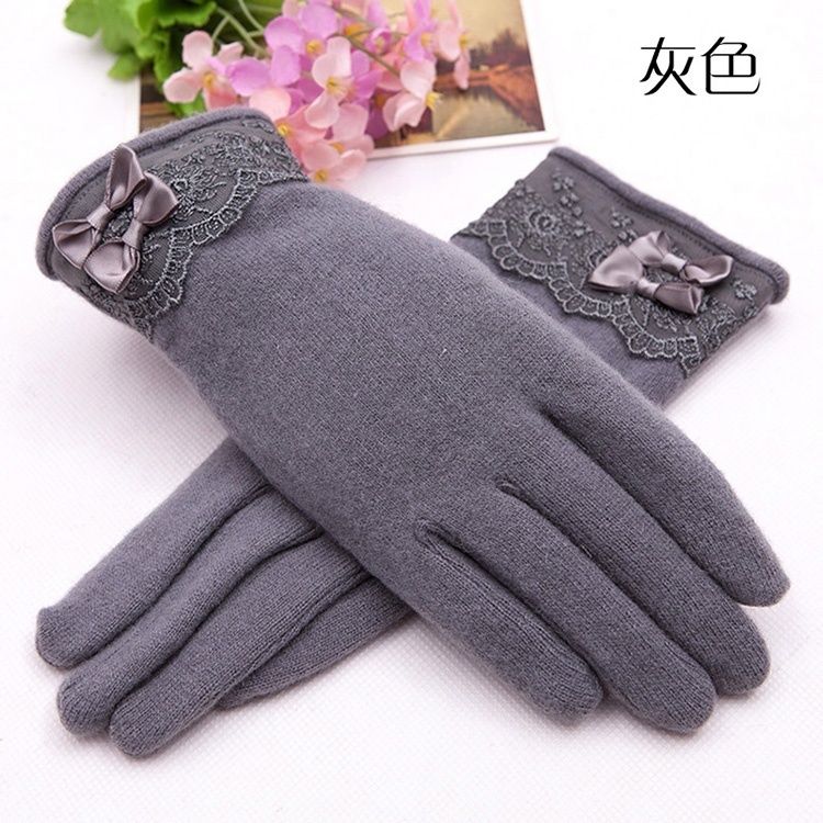羊毛保暖觸控式螢幕手套-灰色
