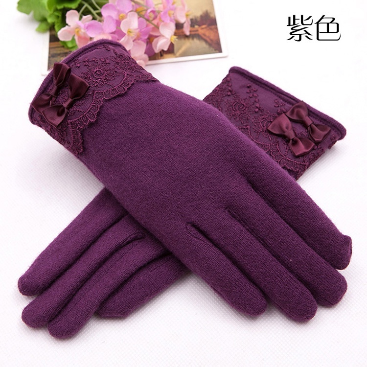 羊毛保暖觸控式螢幕手套-紫色