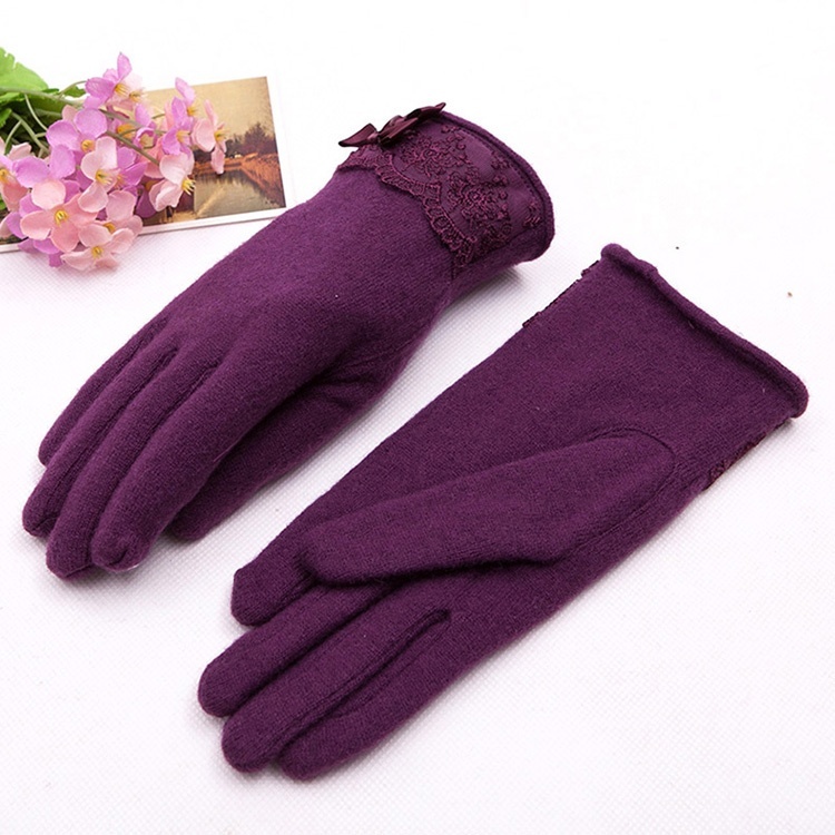 羊毛保暖觸控式螢幕手套-紫色