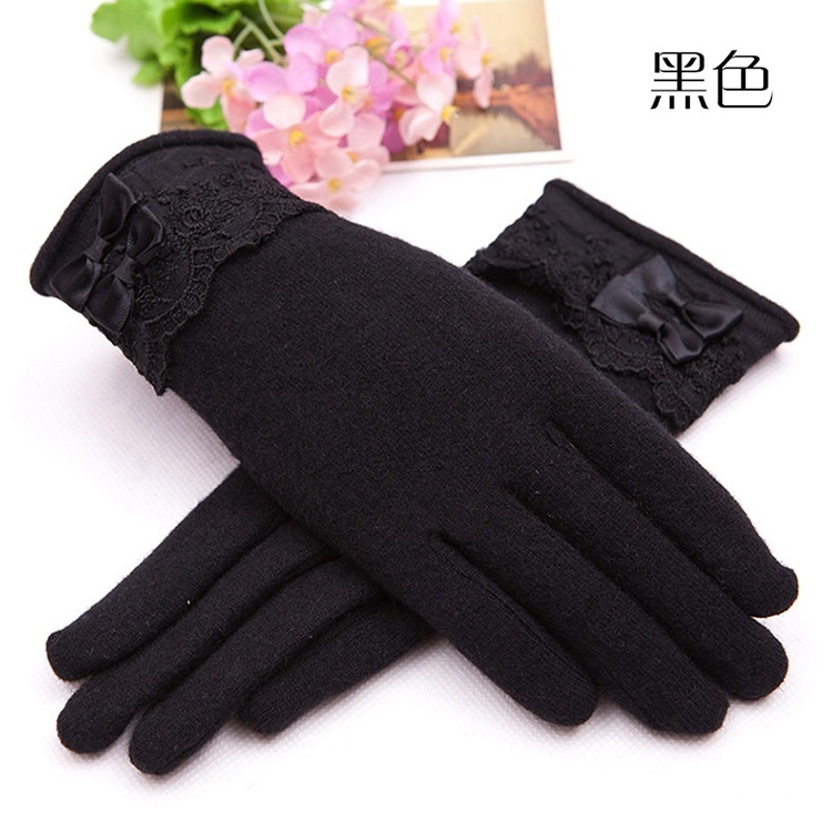 羊毛保暖觸控式螢幕手套-黑色