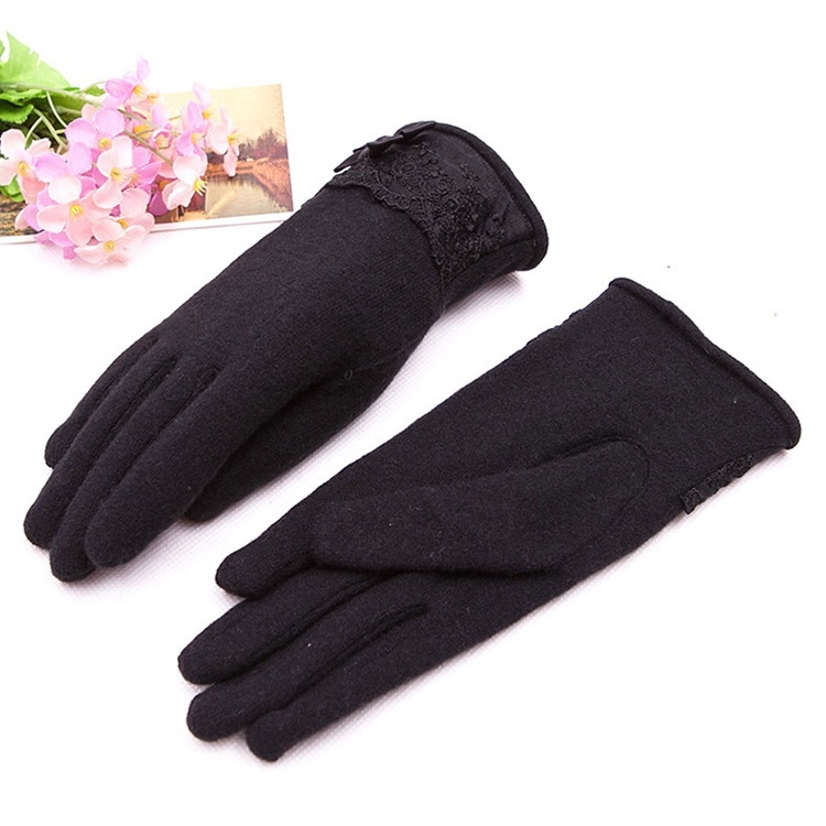 羊毛保暖觸控式螢幕手套-黑色
