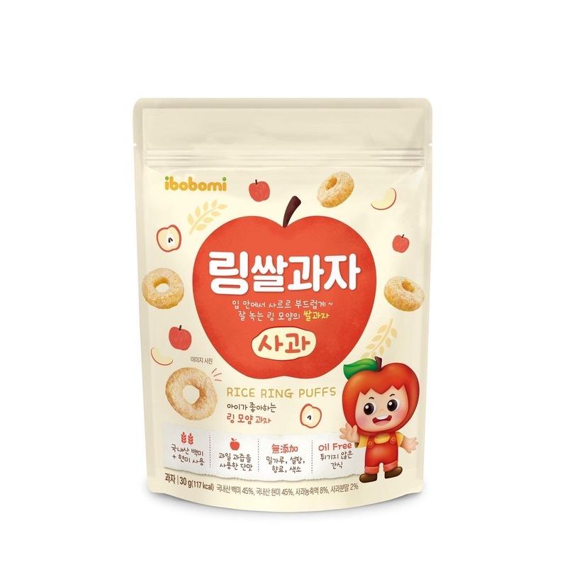 링쌀과자，입 안에서 사르르 부드럽게~，잘 녹는 링 모양의 쌀과자，이미지사진，국내산 백미，+ 현미 사용，아이가 좋아하는，링 모양과자，과일과즙을，사용한 단맛，밀가루,설탕,향료, 색소，튀기지 않은，과자 (30g(117kcal) 국