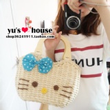 海邊必備~超萌哈囉Kitty親子包草編包籐編包沙灘包