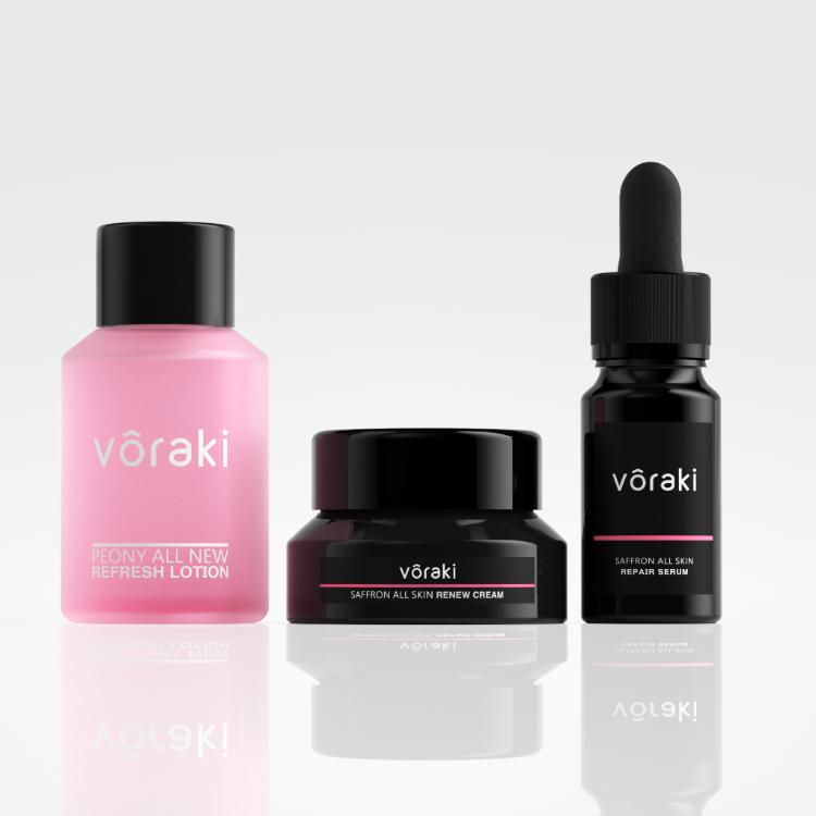 【VORAKI】花萃小v組(牡丹花全新露30mL、藏紅花肌鑰精華10mL、藏紅花肌鑰精華霜15mL)