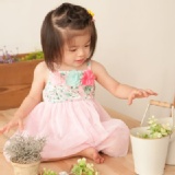 粉紅色玫瑰細肩洋裝