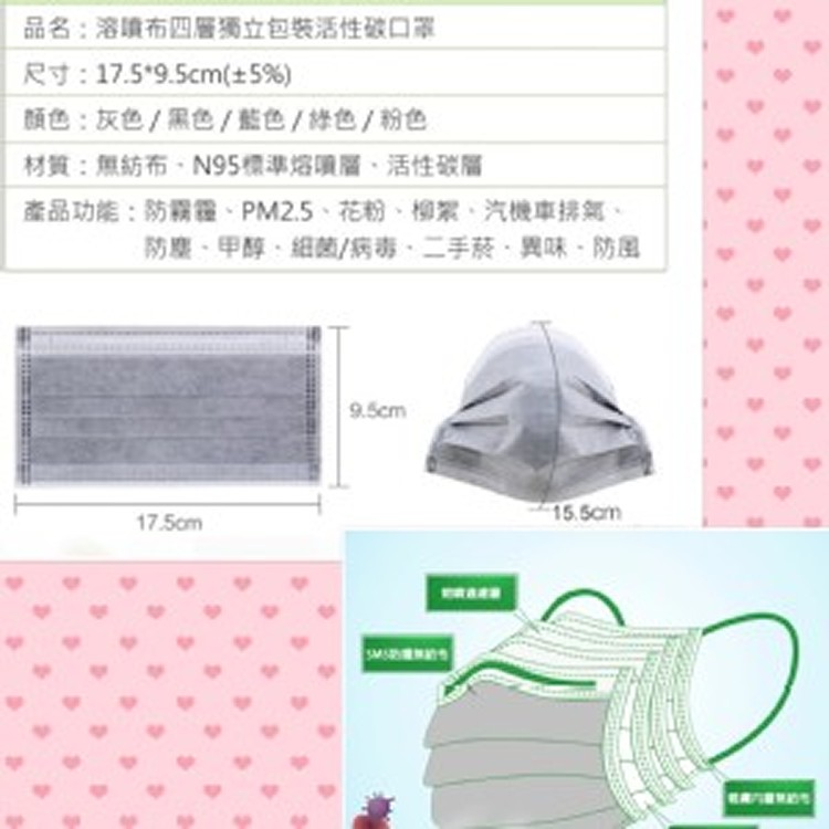 單包裝活性碳口罩,一盒50個