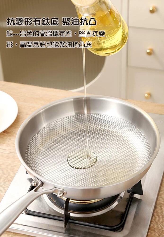 抗變形有鈦底 聚油抗凸，鈦---出色的高溫穩定性,堅固抗變，形,高溫烹飪也能聚油抗凸底。