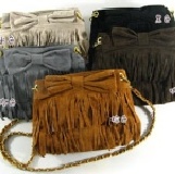 韓版時尚麂皮流蘇蝴蝶結斜背包