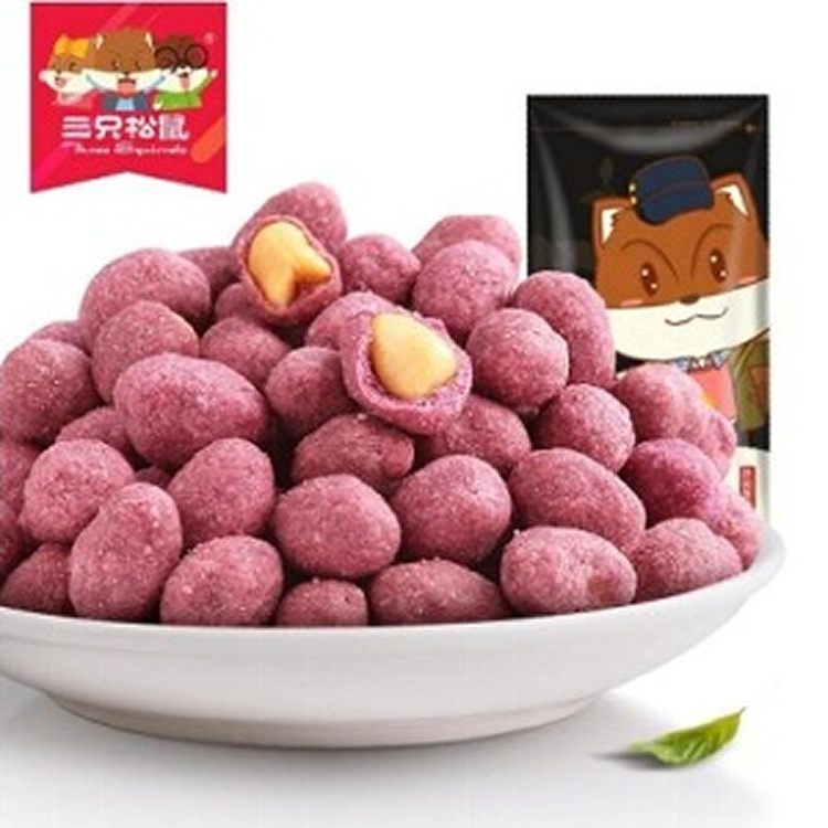 【三隻松鼠】紫薯花生 120g / 零食小吃堅果炒貨 小包裝剝殼花生粒米豆糖蒜味