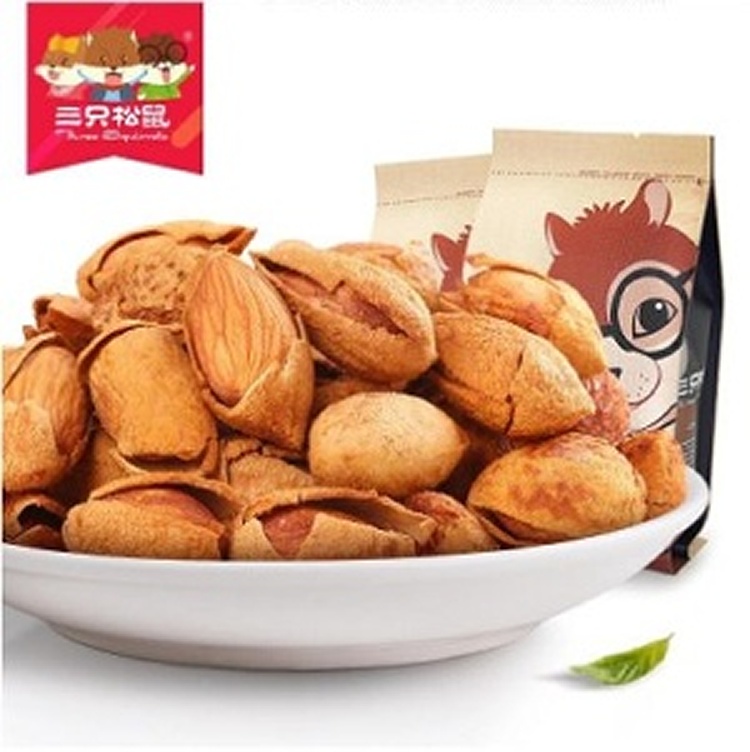 【三隻松鼠】手剝巴旦木 235g (帶殼) /休閒零食 核桃杏仁腰果瓜子鳳梨酥