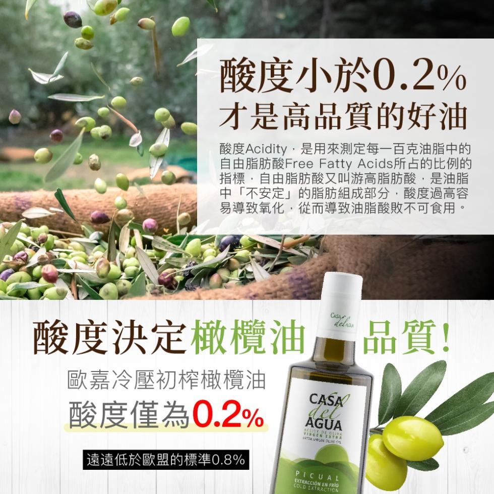酸度小於0.2%，才是高品質的好油，酸度Acidity,是用來測定每一百克油脂中的，自由脂肪酸 Free Fatty Acids所占的比例的，指標,自由脂肪酸又叫游高脂肪酸,是油脂，中不安定的脂肪組成部分,酸度過高容，易導致氧化,從而導致油脂酸敗不可