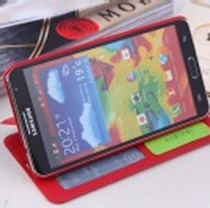 手機皮套 三星 note3 大視窗 保護套 左右開(紅色)