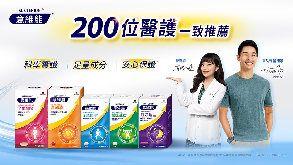 意維能,200位醫護-致推薦,營養師,科學實證,足量成分,安心保證,李洛瑄,意維能意維能,全能鎖定,晶視亮,意維能意維能,意維能,重拾自你活力,的生活!品現有練,舒造水潤,一整天!全能關健,關捷基立,好好睡,專注力法,百岳輕量速攀,6.2023 醫護