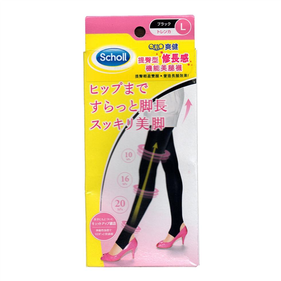 ブラック，トレンカ，Qtto爽健，Scholl 提臀型修長感，機能美腿襪，提臀輕盈雙造長屋效果!ヒップまで，すらっと脚長，スッキリ美脚，学にもとづいた，キュットアップ構造，1日ずっと演。