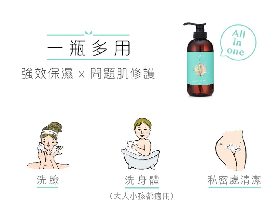 一瓶多用，強效保濕 x 問題肌修護，洗身體，私密處清潔，(大人小孩都適用)。