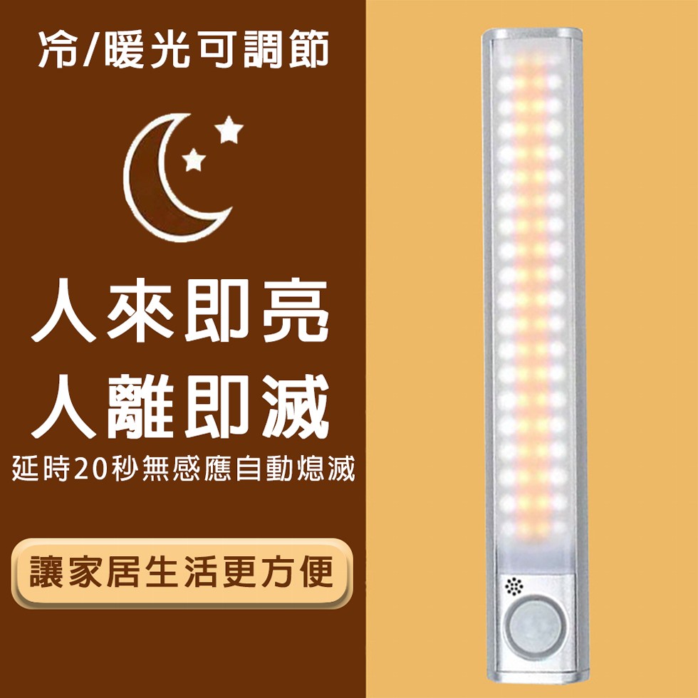 冷/暖光可調節，人來即亮，人離即滅，延時20秒無感應自動熄滅，讓家居生活更方便。