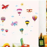 【一等獎 壁貼】《飛機熱汽球AY622》乳白底 不傷牆面 可重複撕貼 特價：$40