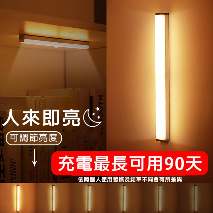 【輕鬆境界】USB充電最新款三色長形磁吸式廣角智能感應燈-39cm/160顆燈珠