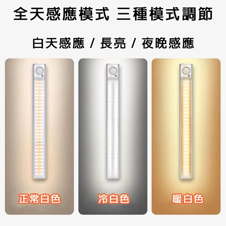 【輕鬆境界】USB充電最新款三色長形磁吸式廣角智能感應燈-39cm/160顆燈珠