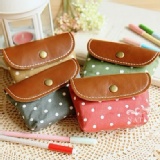 1208 &hearts;zakka風皮蓋布藝零錢包【復古水玉】四款