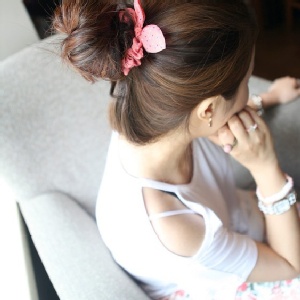 2411 ♥ 出口韓國 兔子耳朵水玉點點彩色雪紡 髮束 髮飾