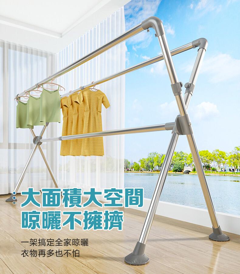 “大面積大空間，晾曬不擁擠，一架搞定全家晾曬，衣物再多也不怕。