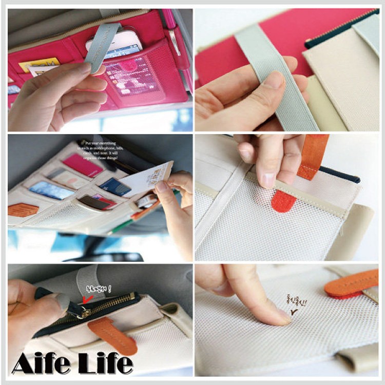 韓系汽車遮陽板收納袋(三色隨機)