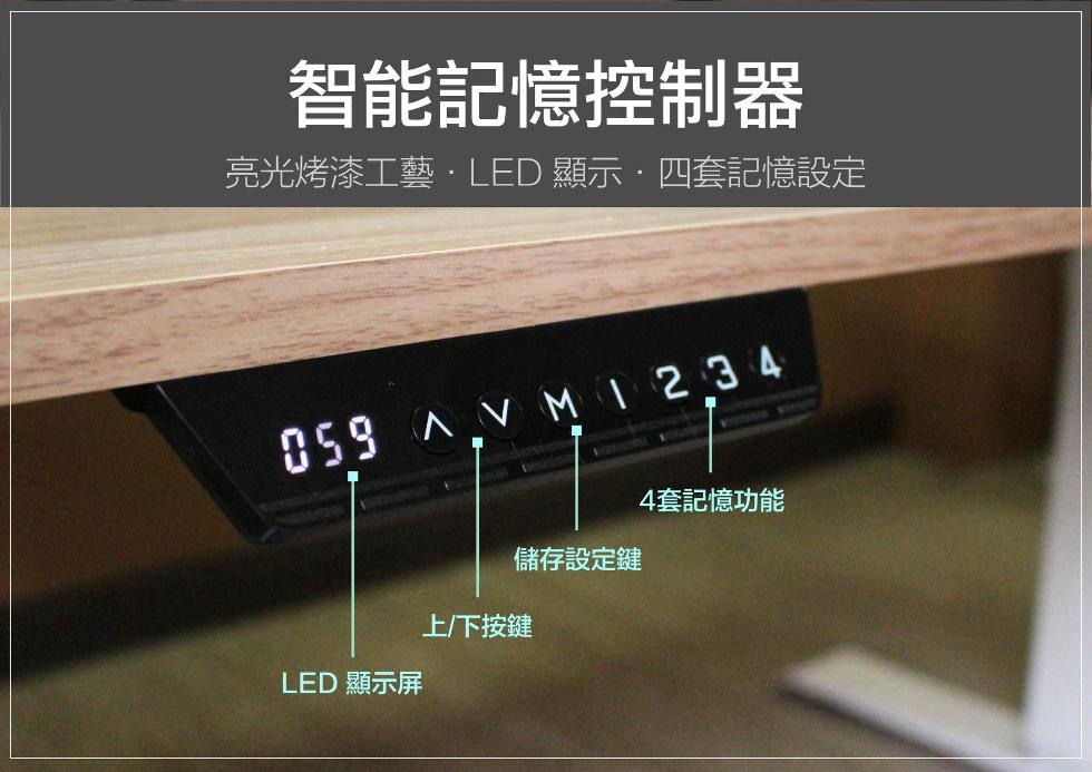智能記憶控制器，亮光烤漆工藝‧LED 顯示·四套記憶設定，上/下按鍵，LED 顯示屏，4套記憶功能，儲存設定鍵。