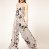 歐美 原單 小鳥圖案雪紡連身褲 連衣褲 特價預購