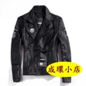 最新款美國原單Affliction皮衣進口綿羊皮男式真皮翻領皮衣 骷髏徽章 特價：$5800