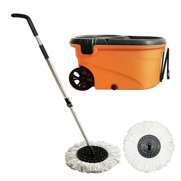 【新潮流】大板洗脫拖 商用手壓式旋轉拖把水桶組 (一桿二布一桶一籃)