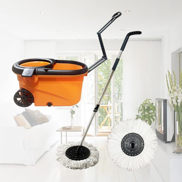 【新潮流】大板洗脫拖 商用手壓式旋轉拖把水桶組 (一桿二布一桶一籃)